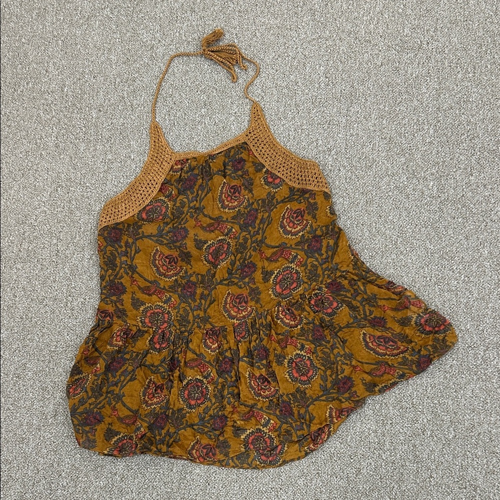 Zara Floral Halter Top in Mustard and Red